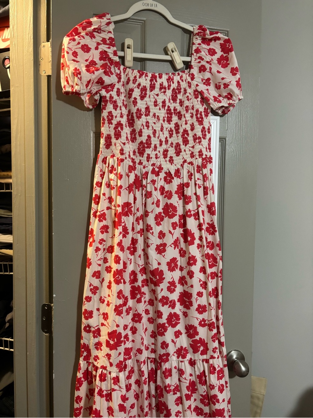 Women’s Red Floral Smocked Maxi Dress